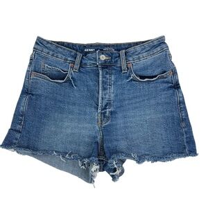 OLD NAVY Women’s Blue Jean Shorts Sz 8 Higher High-Rise Button Fly Distressed